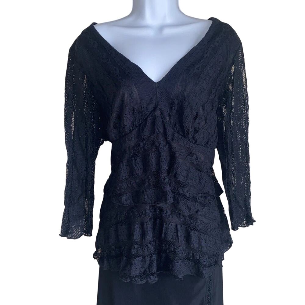 VTG Inspired Biya Womens Plus Size 1X Tunic Stretchy Lace Blouse Elegant Black